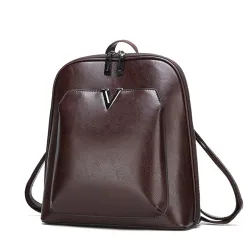 Luxurious vintage backpack - leather shoulder bag - with decorative V letter