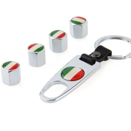 Drapeau italien - bouchons de valve de voiture en métal - avec clé - porte-clés