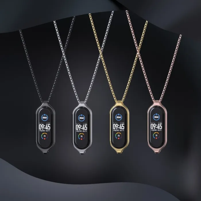 Double hole pendant - with necklace - stainless steel - for Xiaomi Mi Band 5