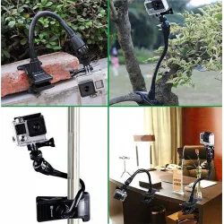 Clamp clip mount - selfie stick - adjustable - flexible extension - for GoPro Hero 9/8/7/6/5/4/2/ DJI OSMO Xiaomi Yi