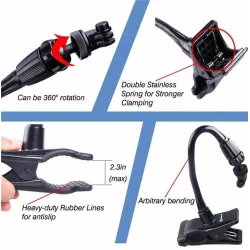 Clamp clip mount - selfie stick - adjustable - flexible extension - for GoPro Hero 9/8/7/6/5/4/2/ DJI OSMO Xiaomi Yi