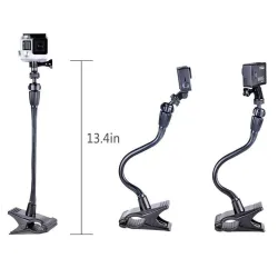 Clamp clip mount - selfie stick - adjustable - flexible extension - for GoPro Hero 9/8/7/6/5/4/2/ DJI OSMO Xiaomi Yi