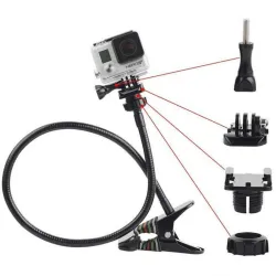 Clamp clip mount - selfie stick - adjustable - flexible extension - for GoPro Hero 9/8/7/6/5/4/2/Session DJI OSMO Action Xiaomi