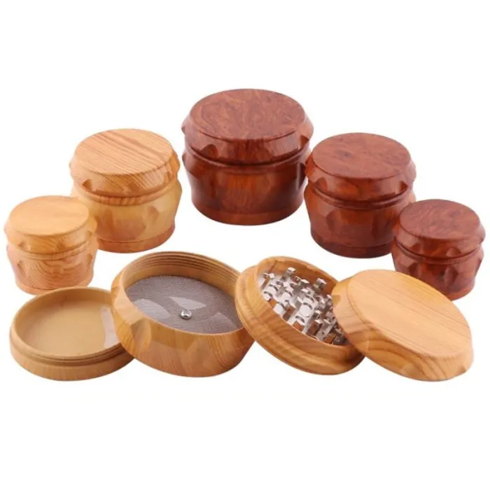 Mühle für Kräuter / Tabak / Gewürze - 4 Schichten - mit Handkurbel - Holz
