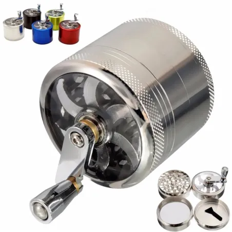 Mühle für Kräuter / Tabak / Gewürze - 4 Schichten - mit Handkurbel - Aluminium