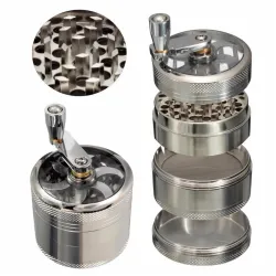 Mühle für Kräuter / Tabak / Gewürze - 4 Schichten - mit Handkurbel - Aluminium
