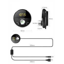 Modulator FM - nadajnik - Bluetooth - samochodowy odtwarzacz MP3 - gniazdo 3,5 mm - AUX - zestaw głośnomówiącyAudio