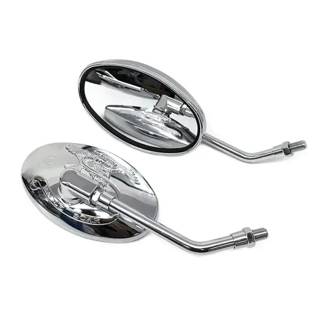 Uniwersalne owalne lusterka motocyklowe - chrom - gwint 10mm - znak orłaLusterka