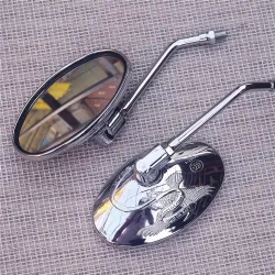 Uniwersalne owalne lusterka motocyklowe - chrom - gwint 10mm - znak orłaLusterka