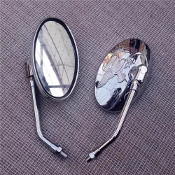 Uniwersalne owalne lusterka motocyklowe - chrom - gwint 10mm - znak orłaLusterka