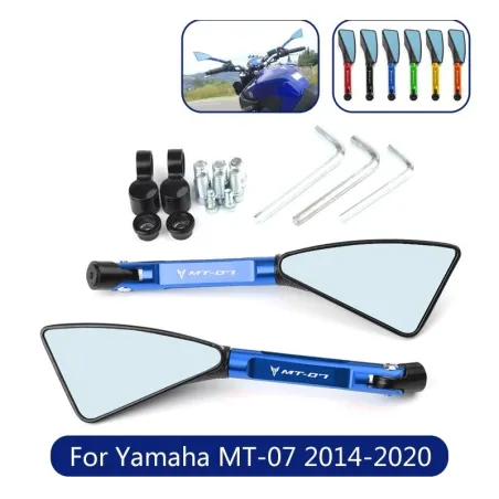 Universele motorspiegels - CNC aluminium - blauwe lenzen - MT-07 logoSpiegels