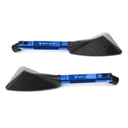 Universal motorcycle mirrors - CNC aluminum - blue lenses - MT-07 logo