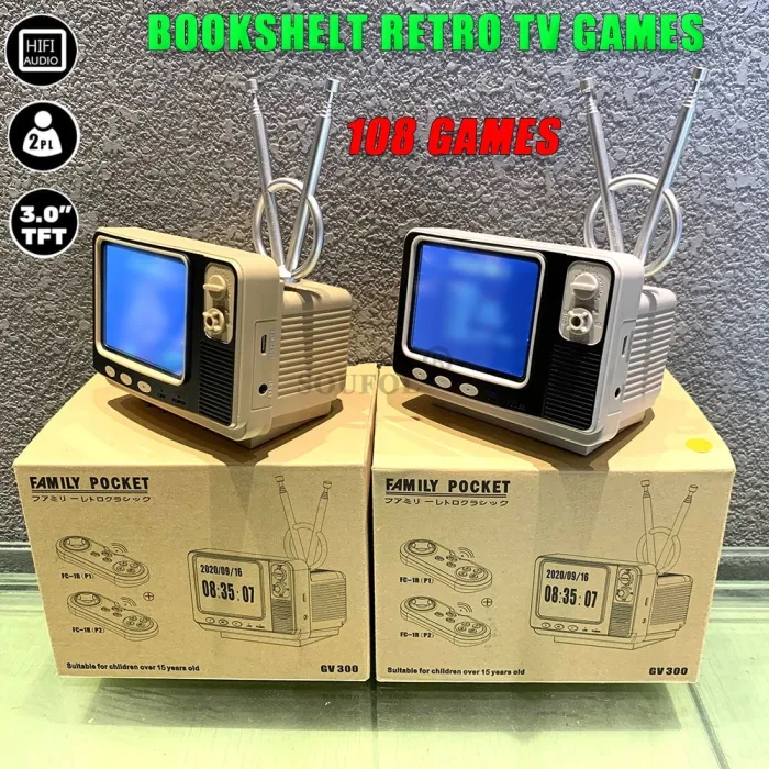 GV300 - retro TV game - video game console - with 2 wireless controllers - built-in 108 games
