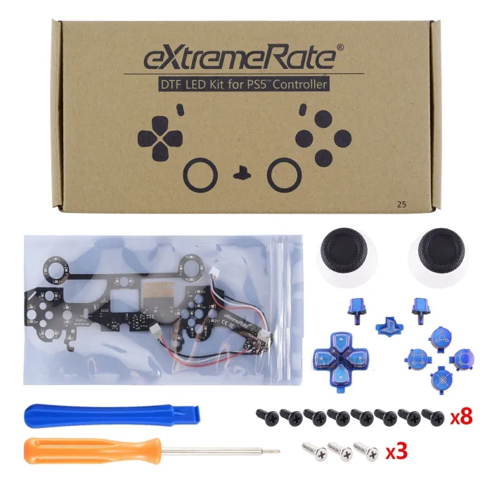 Beleuchteter D-Pad Thumbstick - 7 Farben - 9 Modi - DTF - LED - für PS5 Controller - Set mit Werkzeugen