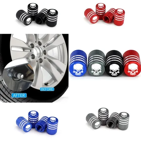 Autoreifen-Radventile - Aluminiumkappen - Totenkopf-Design - 4 Stück