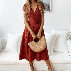 VestidosVestido de lunares - manga corta - diseño de cuello en v
