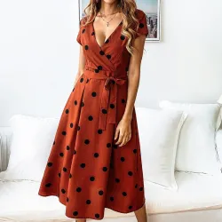 VestidosVestido de lunares - manga corta - diseño de cuello en v