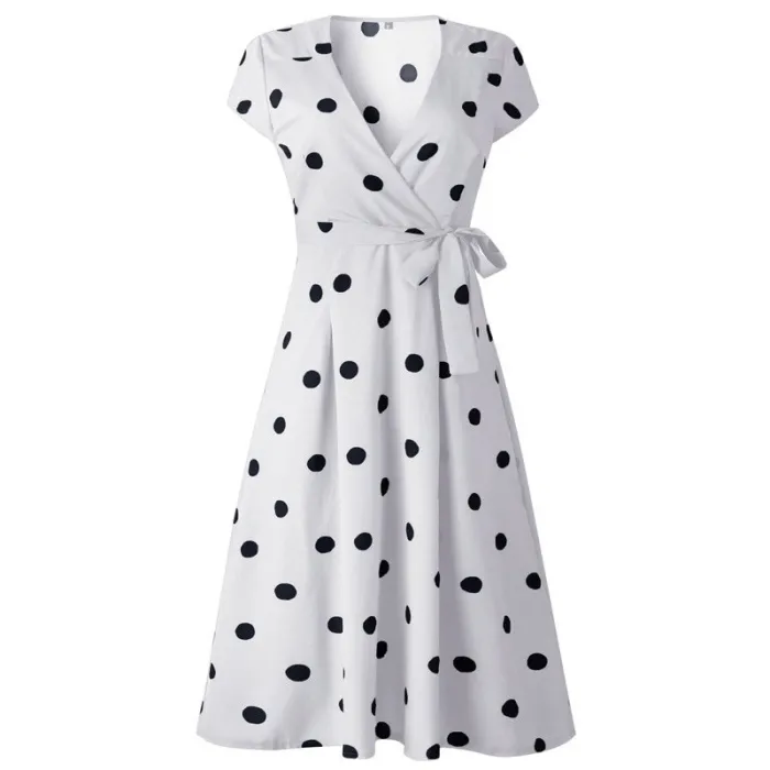 VestidosVestido de lunares - manga corta - diseño de cuello en v