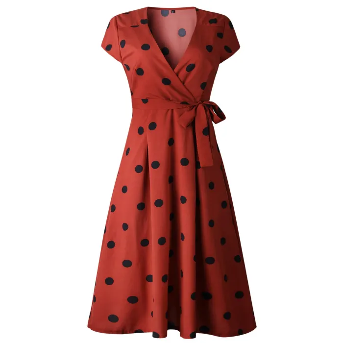 VestidosVestido de lunares - manga corta - diseño de cuello en v