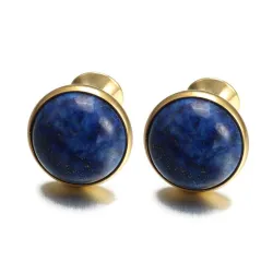 Luxurious round cufflinks - with blue lapis stone