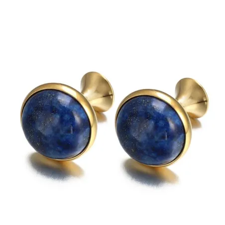 Luxurious round cufflinks - with blue lapis stone