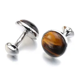 Luxurious round cufflinks - with tiger-eye stone