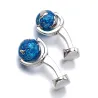 Elegante silberne Manschettenknöpfe - mit drehbarer blauer Erdkugel