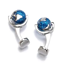 Elegant silver cufflinks - with rotatable blue earth globe
