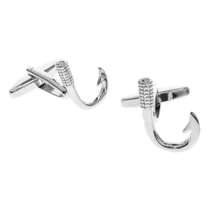 Fashionable silver cufflinks - fishing hook