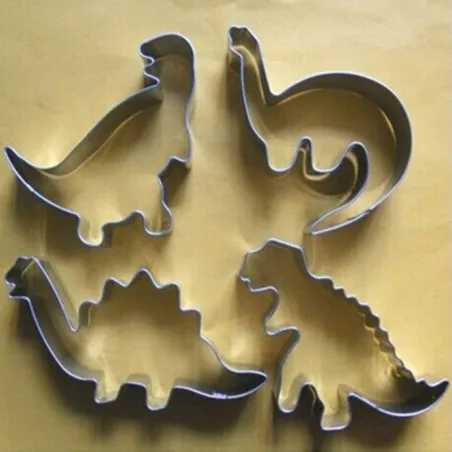 Cookie cutter mold - dinosaurs shaped - stainless steel - 4 pieces