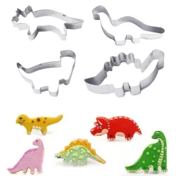 Utensilios para hornearMolde para cortador de galletas - con forma de dinosaurio - acero inoxidable - 4 piezas