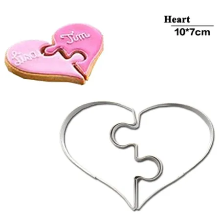 Cookie cutter mold - heart shaped puzzle - stainless steel - 2 pieces