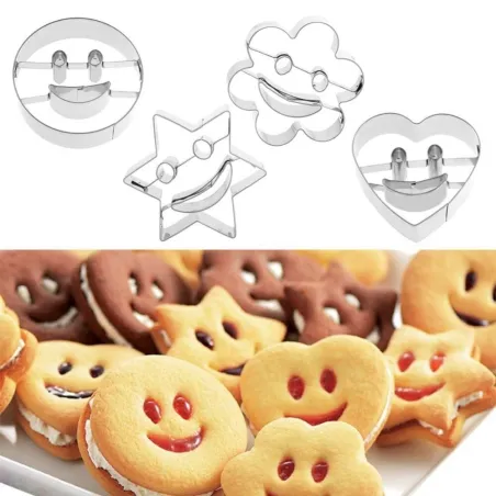 Ausstechform - Smiley - Hase / Auto / Boot - Edelstahl - 4 Stück
