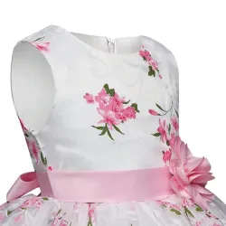 Lyxig tjejklänning - blommönster & rosett