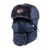 Sombreros / gorrasBomber Hat Russian Ushanka PU Leather Winter Trapper Soviet Badge Army Aviator Trooper Neck Cover Earflap