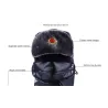 Warme Winter-Ledermütze - mit Hals- / Gesichtsbedeckung / Ohrenklappen - russisches / sowjetisches Abzeichen