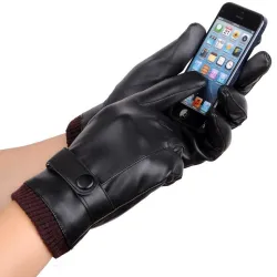 Elegant leather men's gloves - touch screen function - windproof
