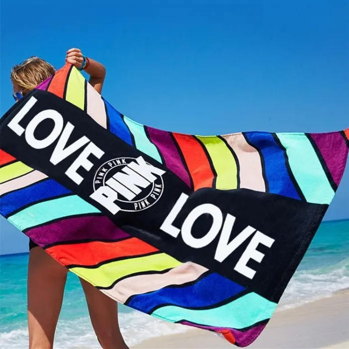 Pink Love dessin / geometrisch bladpatroon - bad-/strandlaken - katoen - 71 * 147 cmTextiel