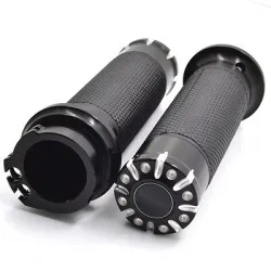 Chrome motorcycle handlebar grips - 25mm - for Harley Sportster / Touring / Dyna