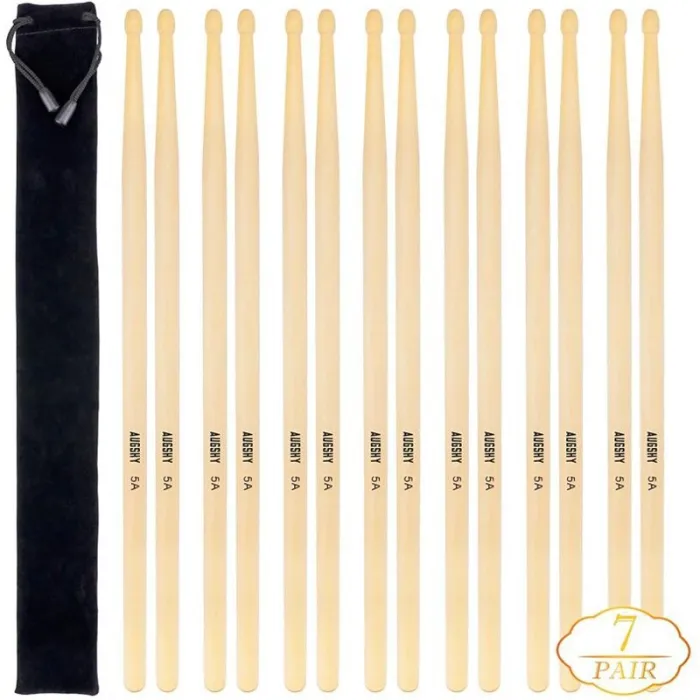 TamboresBaquetas profesionales de madera - 5A - con bolsa impermeable - 14 piezas