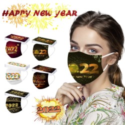 Frohes Neues Jahr 2022 - Gesichts-/Mundschutzmasken - Einweg - 3-lagig - 50 Stück