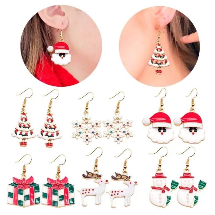AretesÁrbol de Navidad - Papá Noel - Copos de nieve - Pendientes de metal navideños