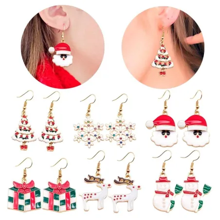 Arbre de Noël - Père Noël - Flocons de neige - Boucles d'oreilles métal Noël