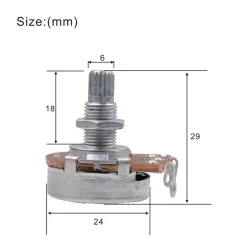 GuitarrasGuitar potentiometer - full size - 18mm split shaft - A500K / B500K / A250K / B250K - 2 pieces