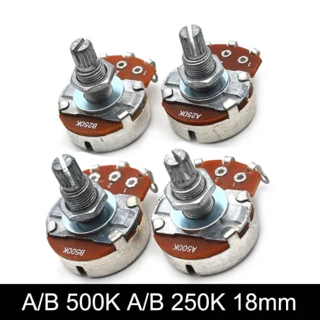 GuitarrasGuitar potentiometer - full size - 18mm split shaft - A500K / B500K / A250K / B250K - 2 pieces