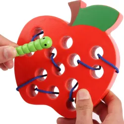 Montessori Lernspielzeug - Holzpuzzle - wurmfressendes Obst - Apfel / Birne / Wassermelone
