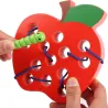 Montessori pedagogisk leksak - träpussel - mask äter frukt - äpple / päron / vattenmelon