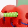 Jouet éducatif Montessori - puzzle en bois - ver mangeant des fruits - pomme / poire / pastèque