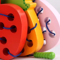 Montessori Lernspielzeug - Holzpuzzle - wurmfressendes Obst - Apfel / Birne / Wassermelone