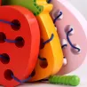 Montessori pedagogisk leksak - träpussel - mask äter frukt - äpple / päron / vattenmelon